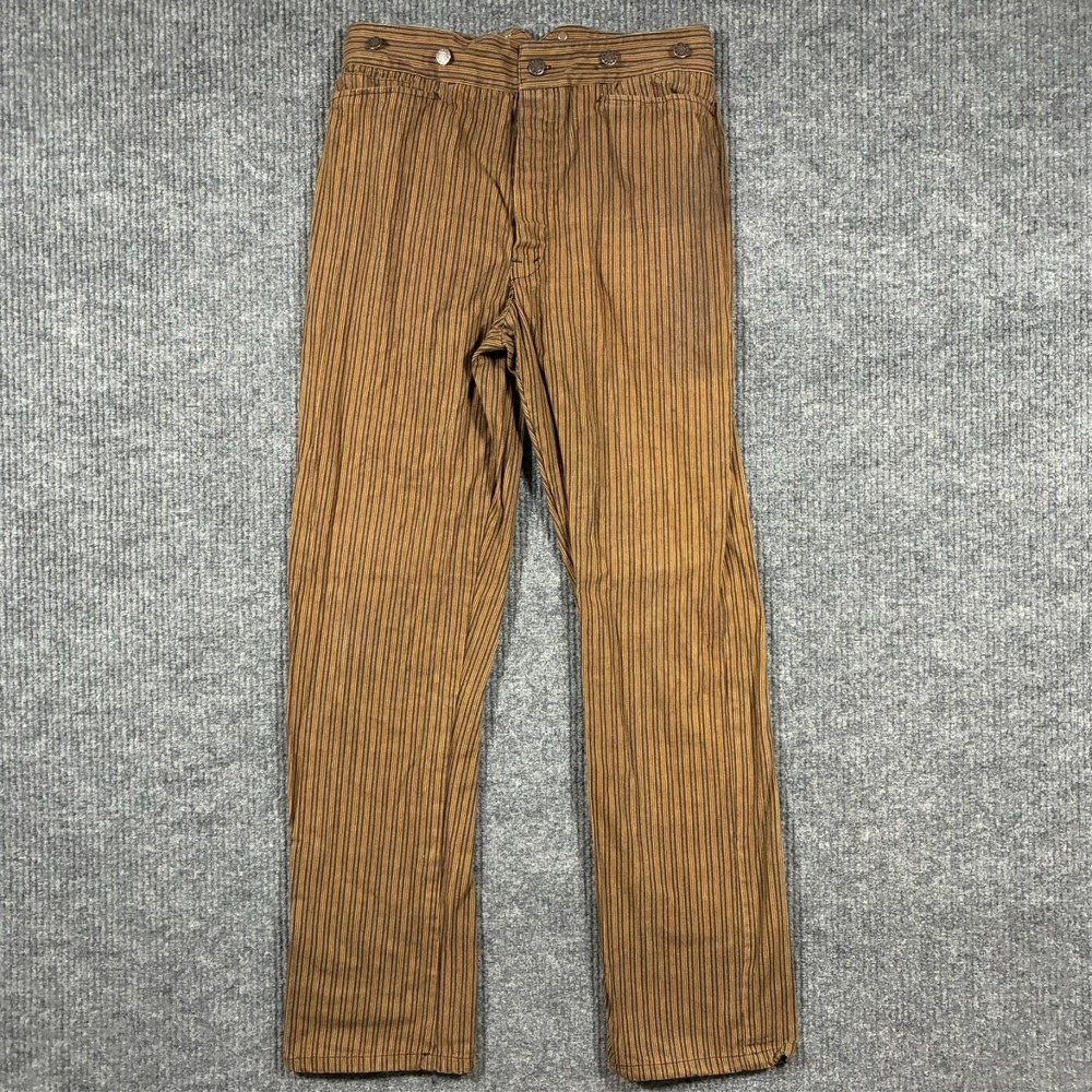 Vintage Wah Maker Frontier Clothing Brown Striped Pants Made USA Mens 31x33